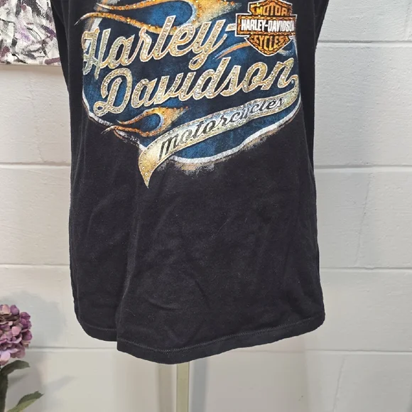 Harley-Davidson Women's Black V-Neck Tee with Graphic Logo - Picture 4 of 11
